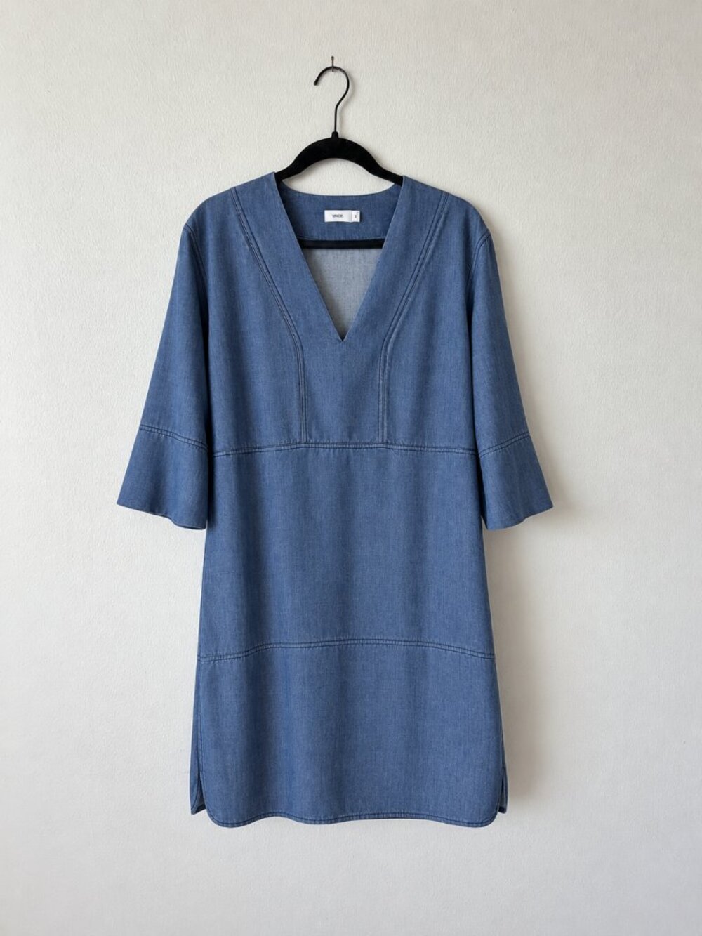 Vince Lyocell Chambray V-Neck Shift Dress Size S